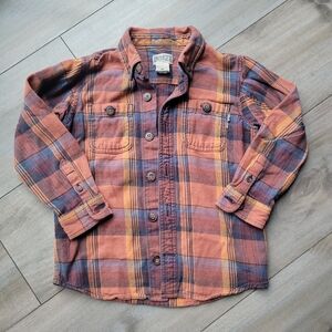 Duluth Trading Co Kids Plaid Button Down Shirt - Orange and Blue